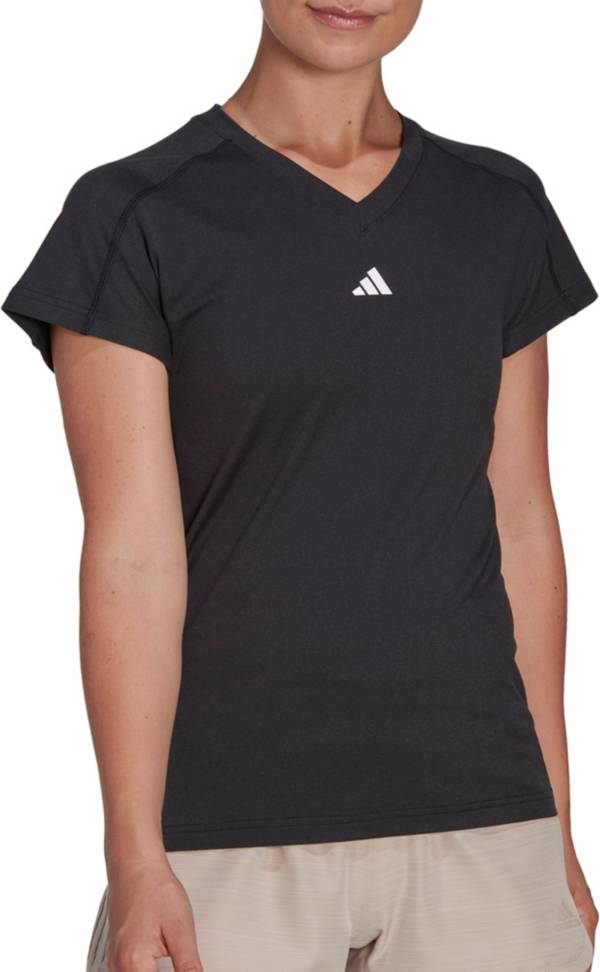 adidas Women\'s AEROREADY Train Sporting Goods Dick\'s Essentials V-Neck Minimal T-Shirt Branding 