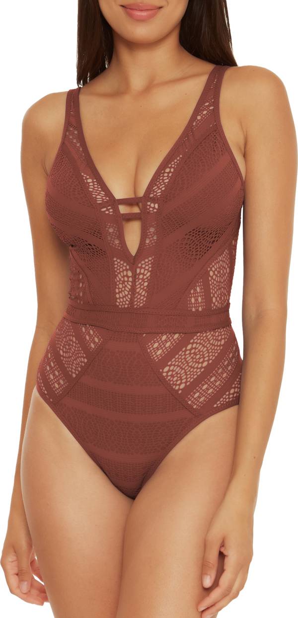 Becca Swim Color Play Plunging Crochet One Piece  Swimsuits, Crochet one  piece, One piece swimsuit