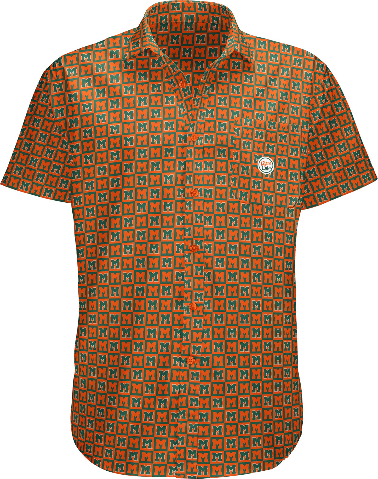 Dyme Lyfe Men's Miami Hurricanes Green Logo Block Button-Up Shirt