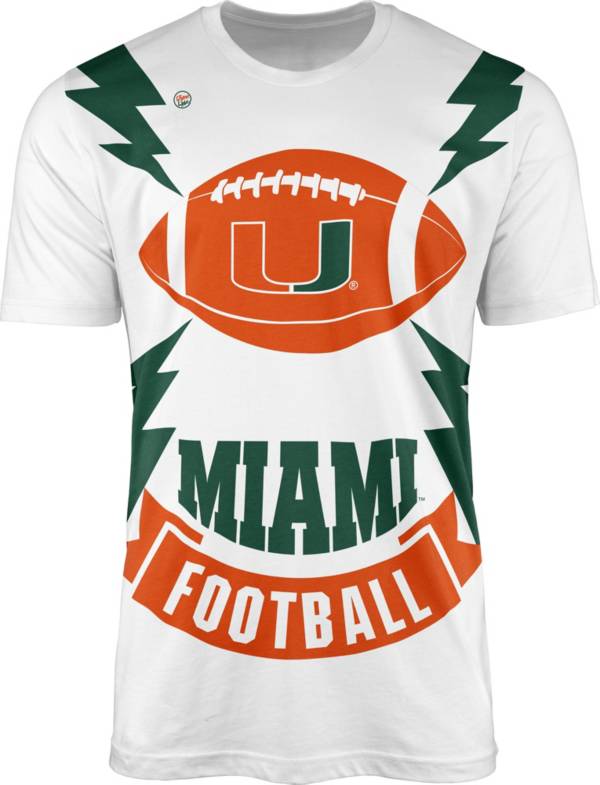 Dyme Lyfe Men's Miami Hurricanes White Football Bolt T-Shirt product image