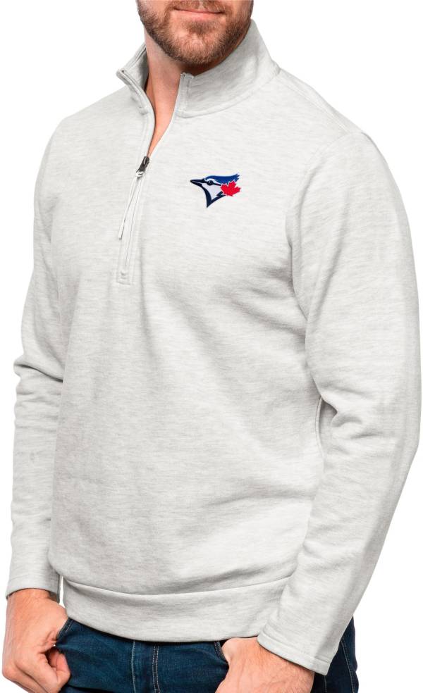 Men's Antigua Heathered Gray Toronto Blue Jays Victory Pullover Hoodie Size: Medium