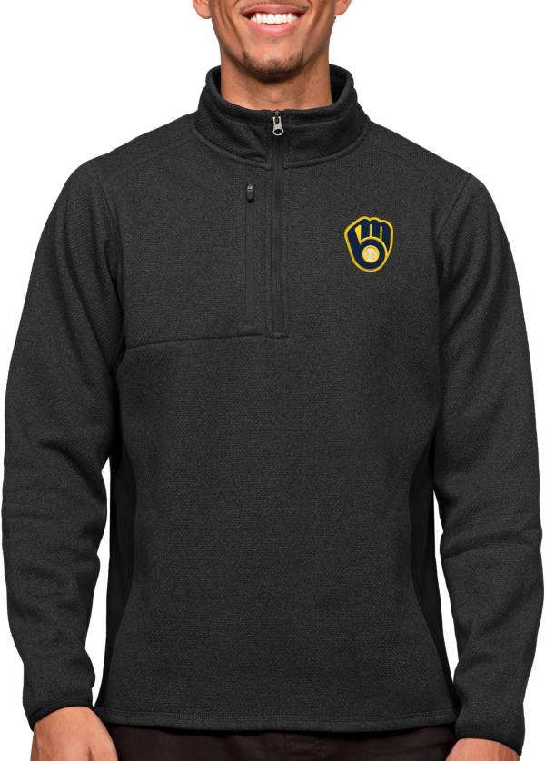Antigua Men's Milwaukee Brewers Black 1/4 Zip Course Pullover product image