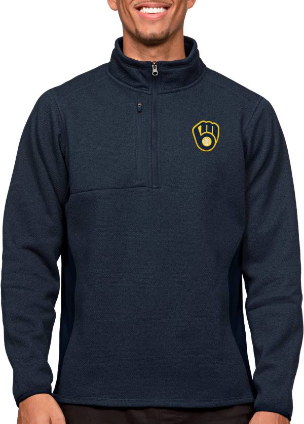 Antigua Men's Milwaukee Brewers Navy 1/4 Zip Course Pullover product image