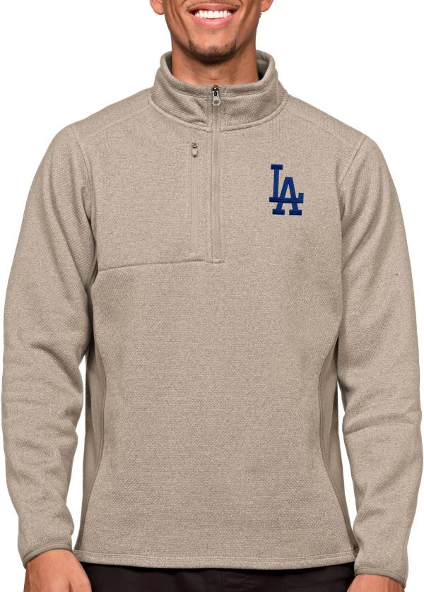Antigua Men's Los Angeles Dodgers Oatmeal 1/4 Zip Course Pullover product image