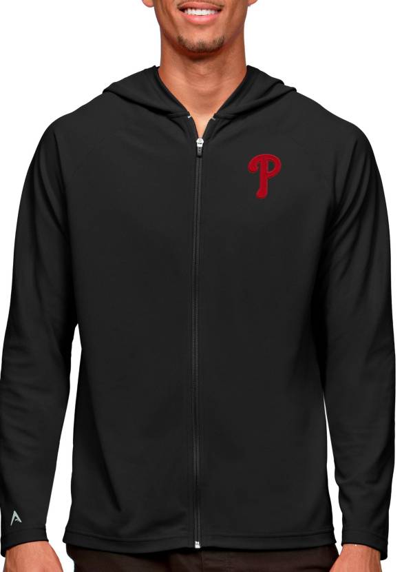 Antigua Men's Philadelphia Phillies Black Legacy Full Zip Hoodie