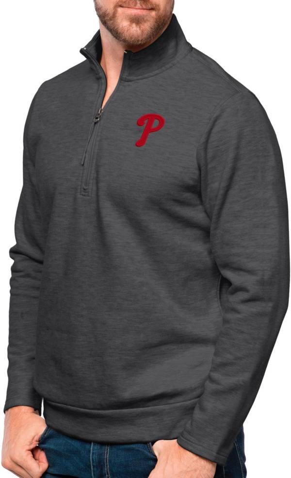 Antigua Men's Philadelphia Phillies Charcoal Gambit 1/4 Zip Pullover product image