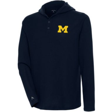 sorry, Antigua Men's Michigan Wolverines Blue Strong Hold Hooded Henley is currently out of stock