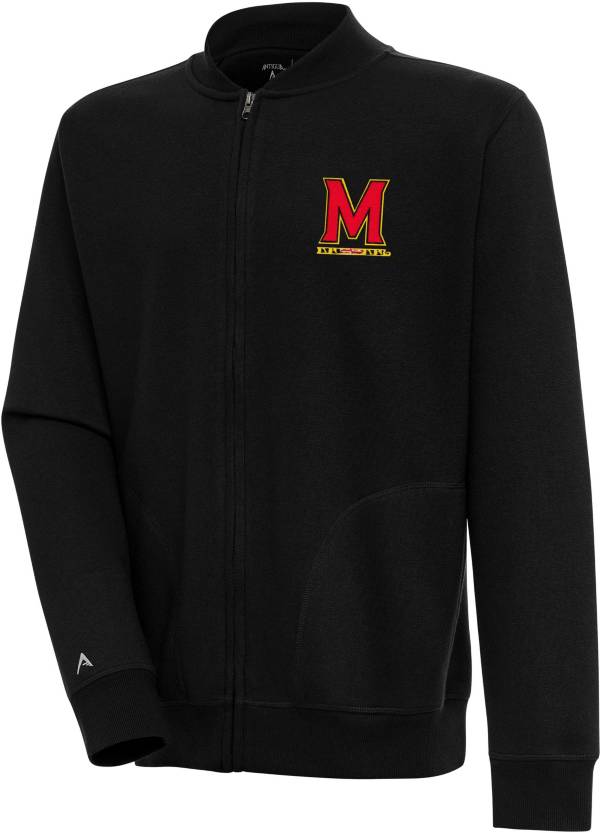 Men's Antigua Black Maryland Terrapins Links Full-Zip Golf Jacket