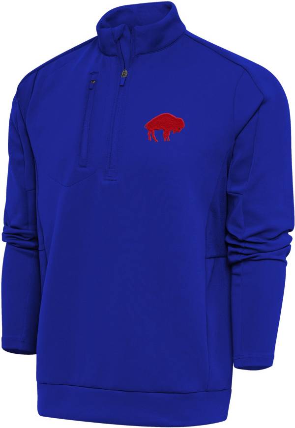 Men's Antigua Navy/Gray Buffalo Bills Pace Quarter-Zip Pullover Jacket Size: Medium