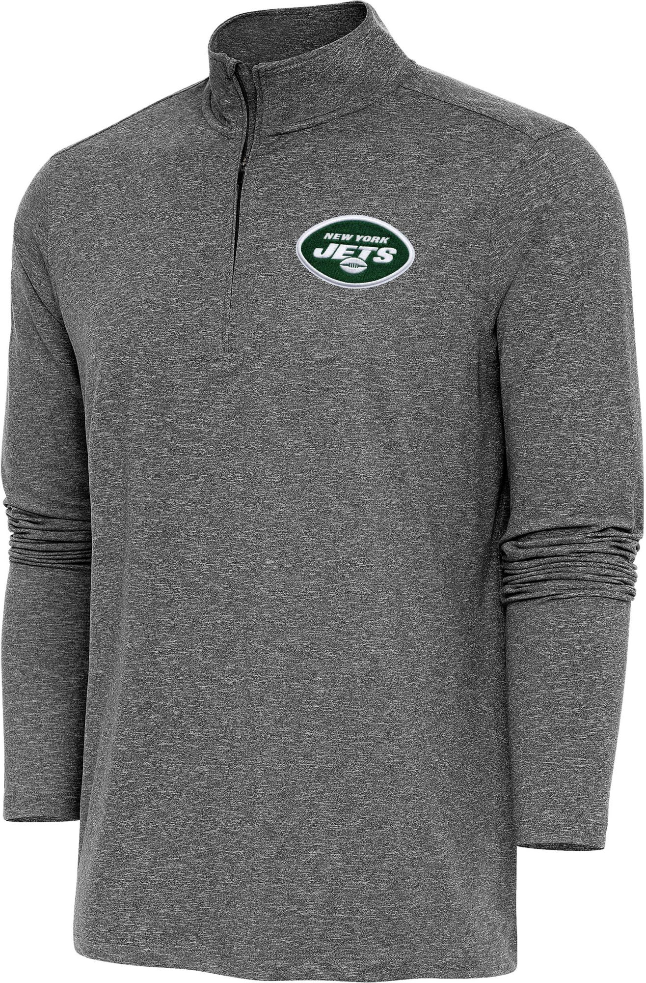 Antigua Men's New York Jets Black Heather Hunk Quarter-Zip Pullover