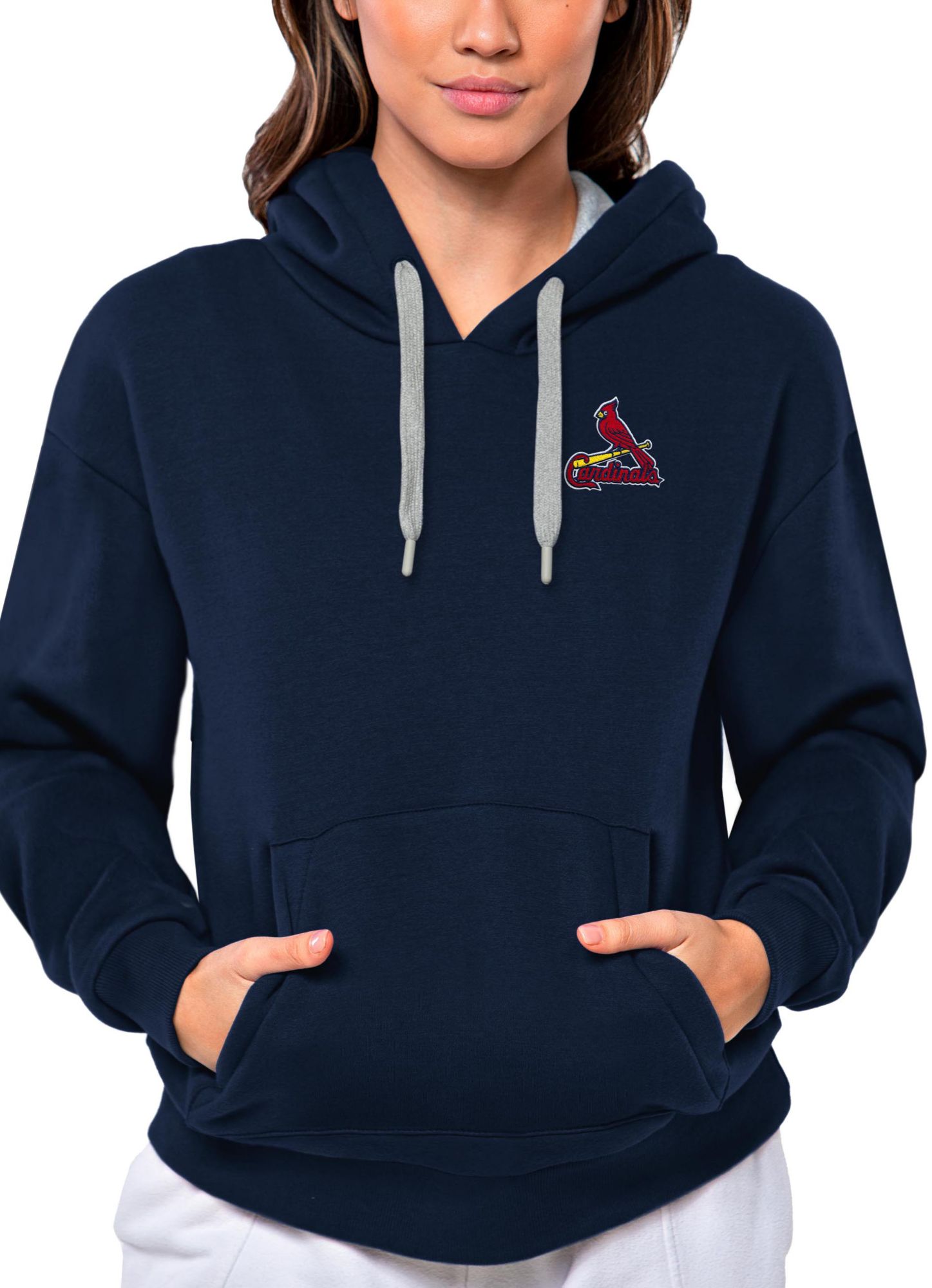 Antigua Women's St. Louis Cardinals Navy Victory Hooded Pullover