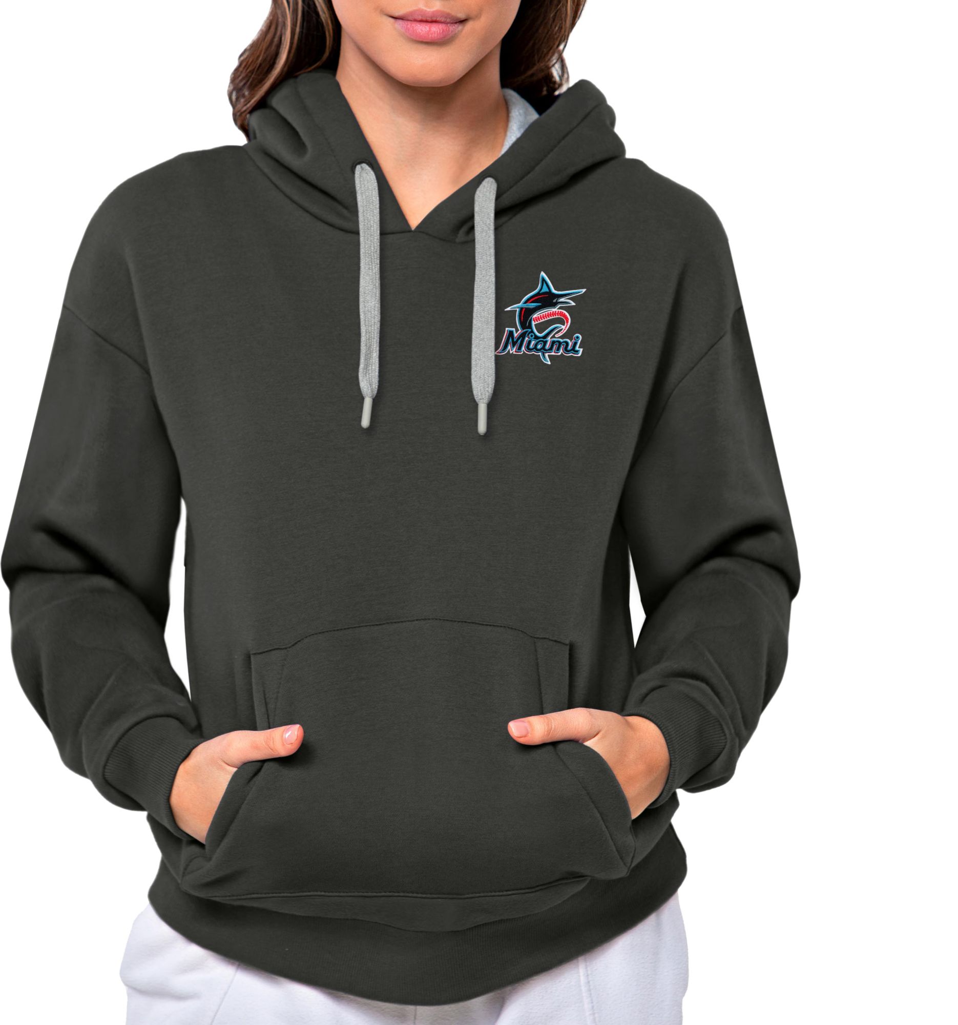 Antigua Women's Miami Marlins Charcoal Victory Hooded Pullover