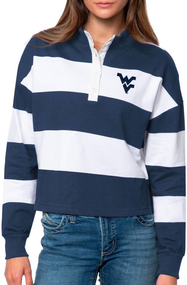 Antigua Women's West Virginia Mountaineers Blue Rugby Long Sleeve Shirt product image