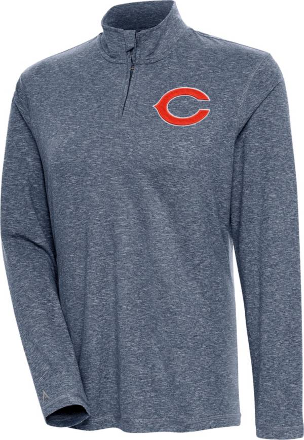 Antigua Women's Chicago Bears Confront Navy Heather Quarter-Zip Long Sleeve  T-Shirt