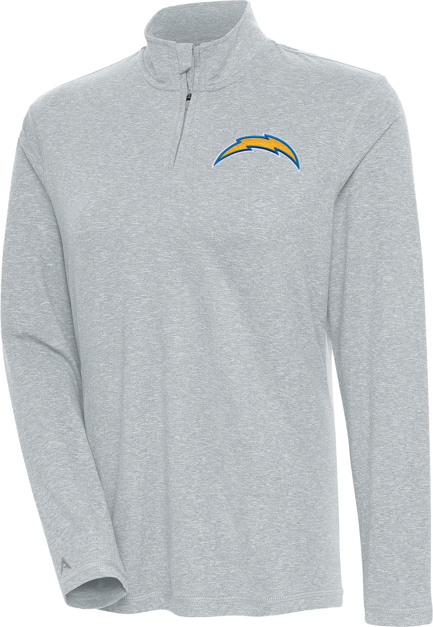 Antigua Women's Los Angeles Chargers Confront Grey Quarter-Zip Long Sleeve T-Shirt