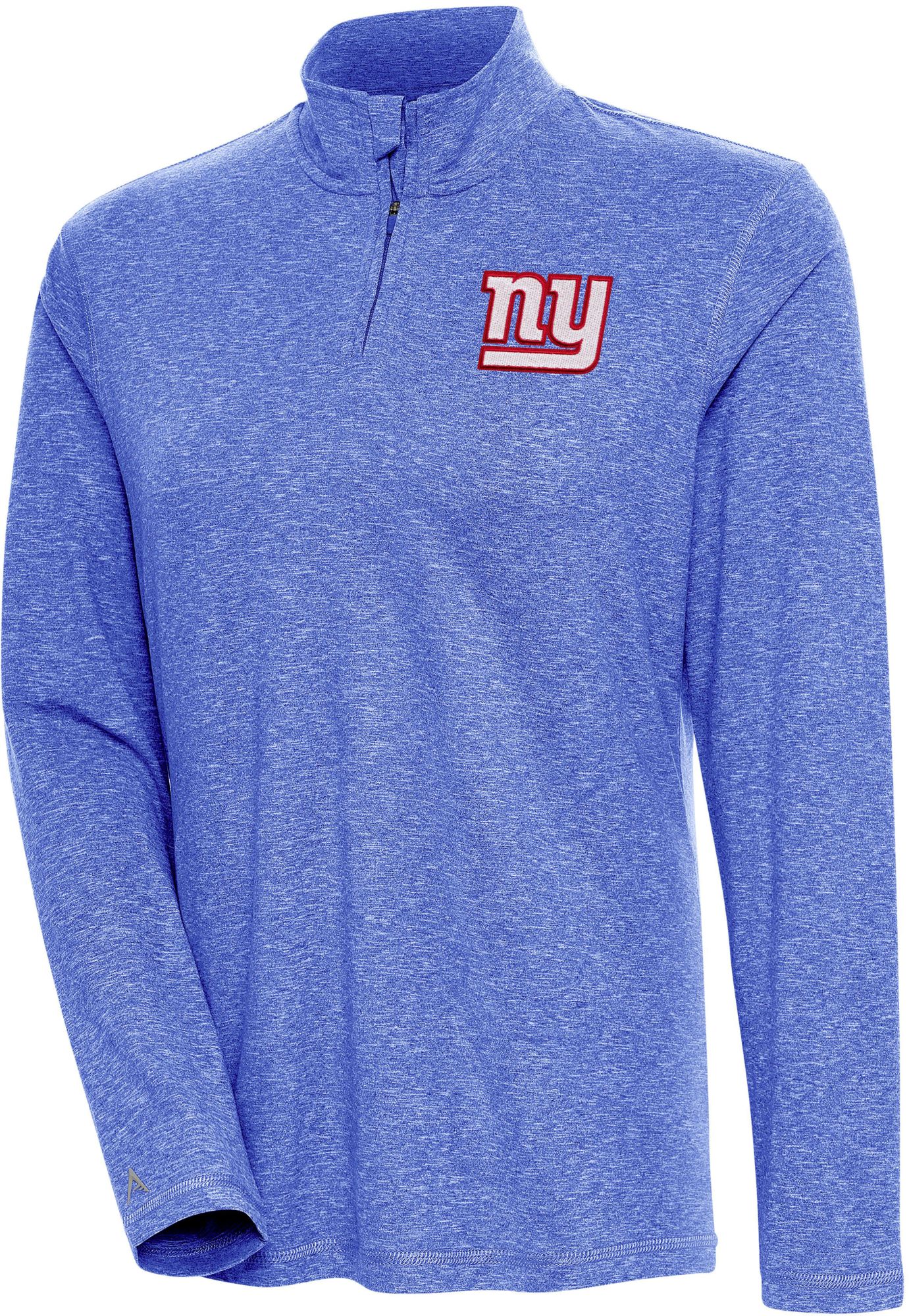 Antigua Women's New York Giants Confront Dark Royal Heather Quarter-Zip Long Sleeve T-Shirt