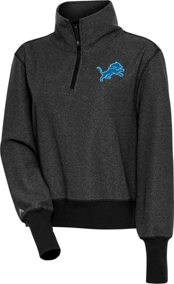 Antigua Women's Detroit Lions Upgrade Black Heather Quarter-Zip Long Sleeve  T-Shirt