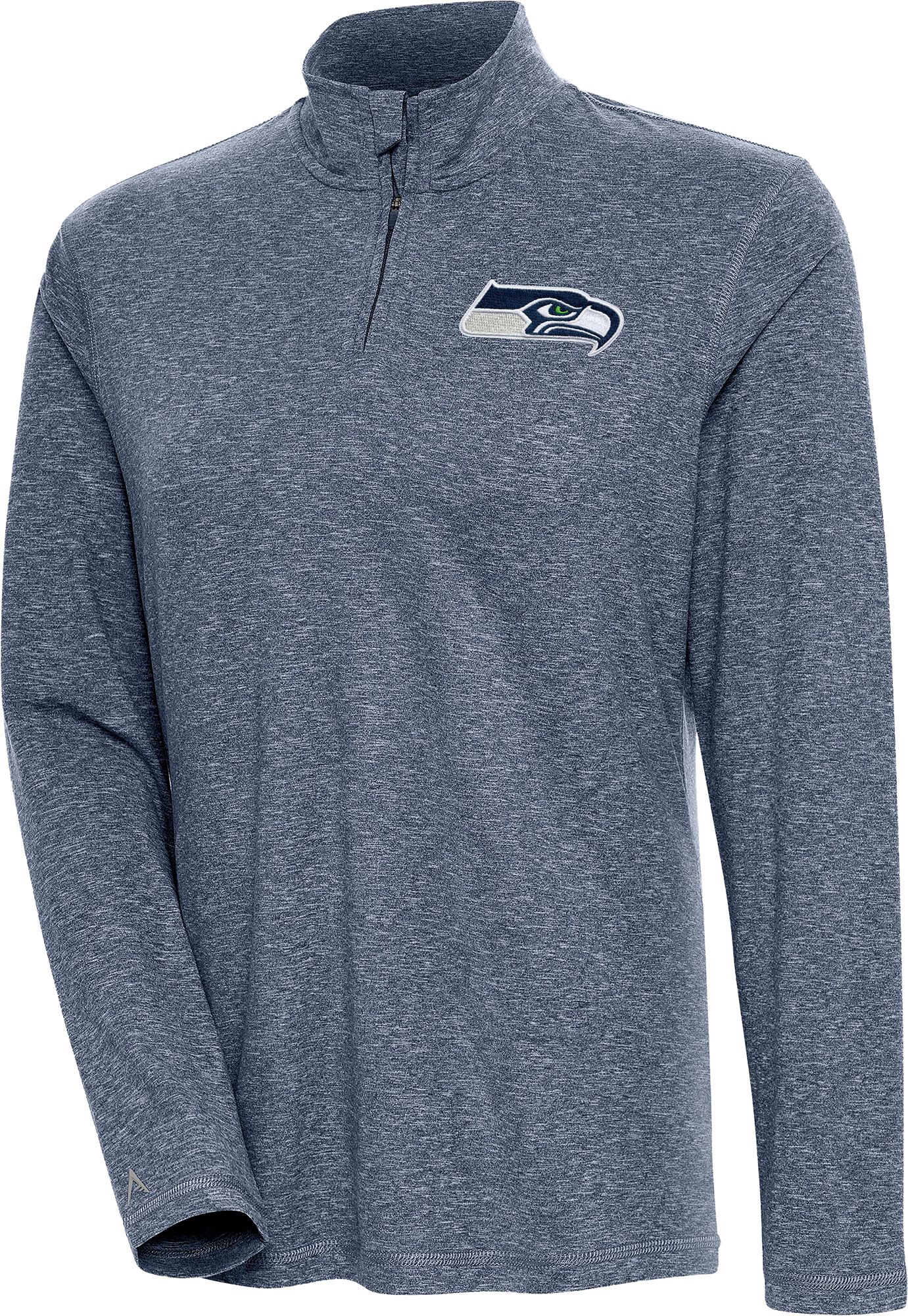 Antigua Women's Seattle Seahawks Confront Navy Heather Quarter-Zip Long Sleeve T-Shirt