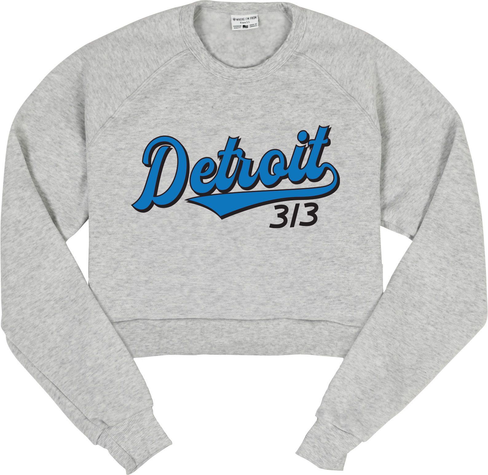 Where I'm From Women's Detroit Grey Script Cropped Fleece Crewneck Sweater