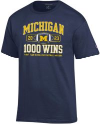 Champion Men's Michigan Wolverines Navy First Team to 1000 Wins T-Shirt ...