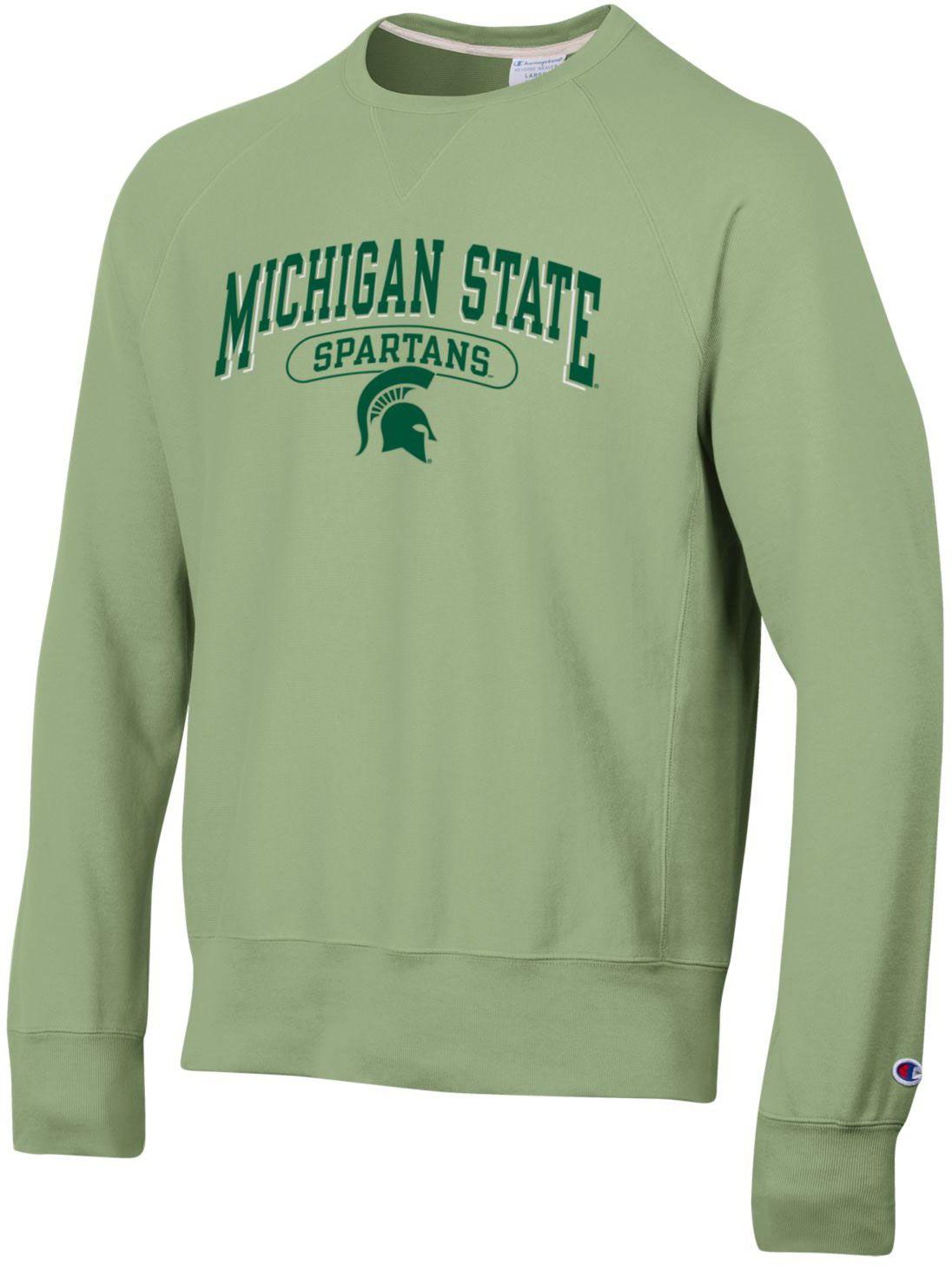 Champion Men's Michigan State Spartans Green Vintage Reverse Weave Crew Pullover Sweatshirt