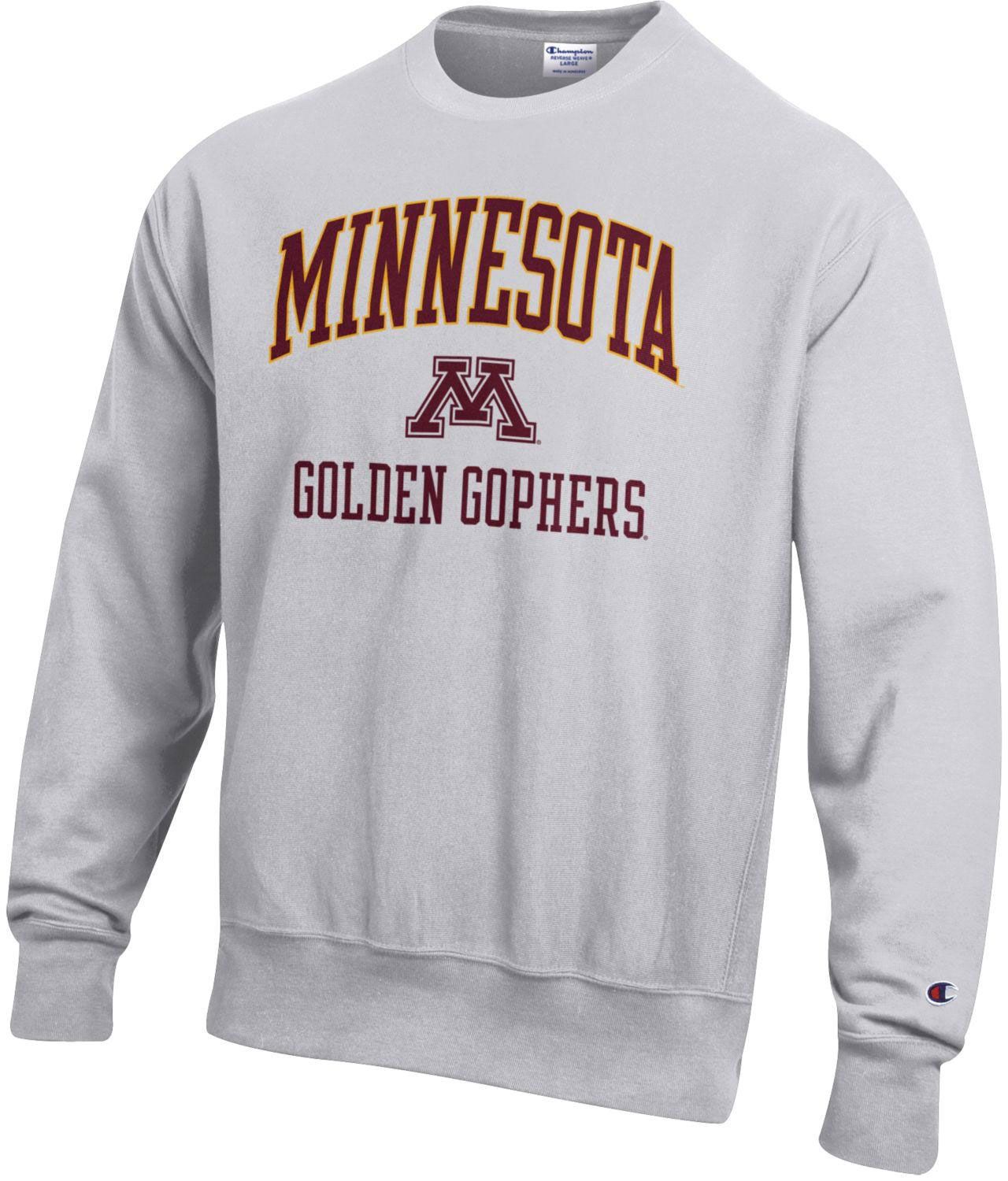 Champion Men's Minnesota Golden Gophers Silver Grey Reverse Weave Crew Pullover Sweatshirt