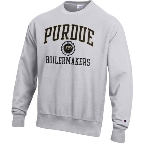 Champion Men's Purdue Boilermakers Grey Reverse Weave Crew