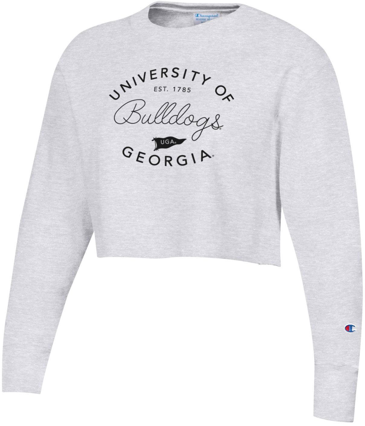 Champion Women's Georgia Bulldogs Grey Reverse Weave Crew Pullover Sweatshirt