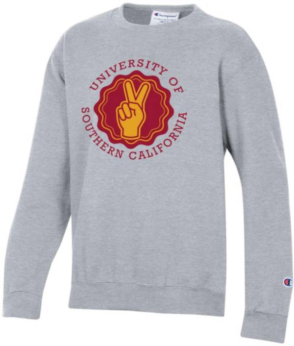 Champion Youth USC Trojans Heather Grey Powerblend Pullover Crew