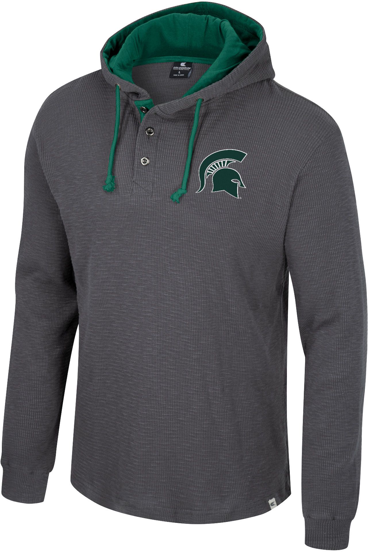 Colosseum Men's Michigan State Spartans Charcoal Hooded Henley Sweater