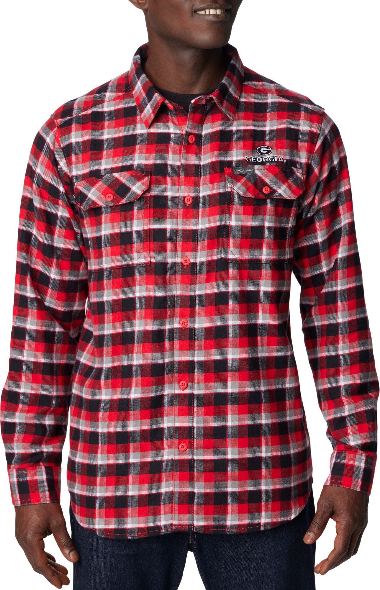 Columbia Men's Georgia Bulldogs Red Plaid Flare Gun Flannel Button Down Long Sleeve Shirt product image