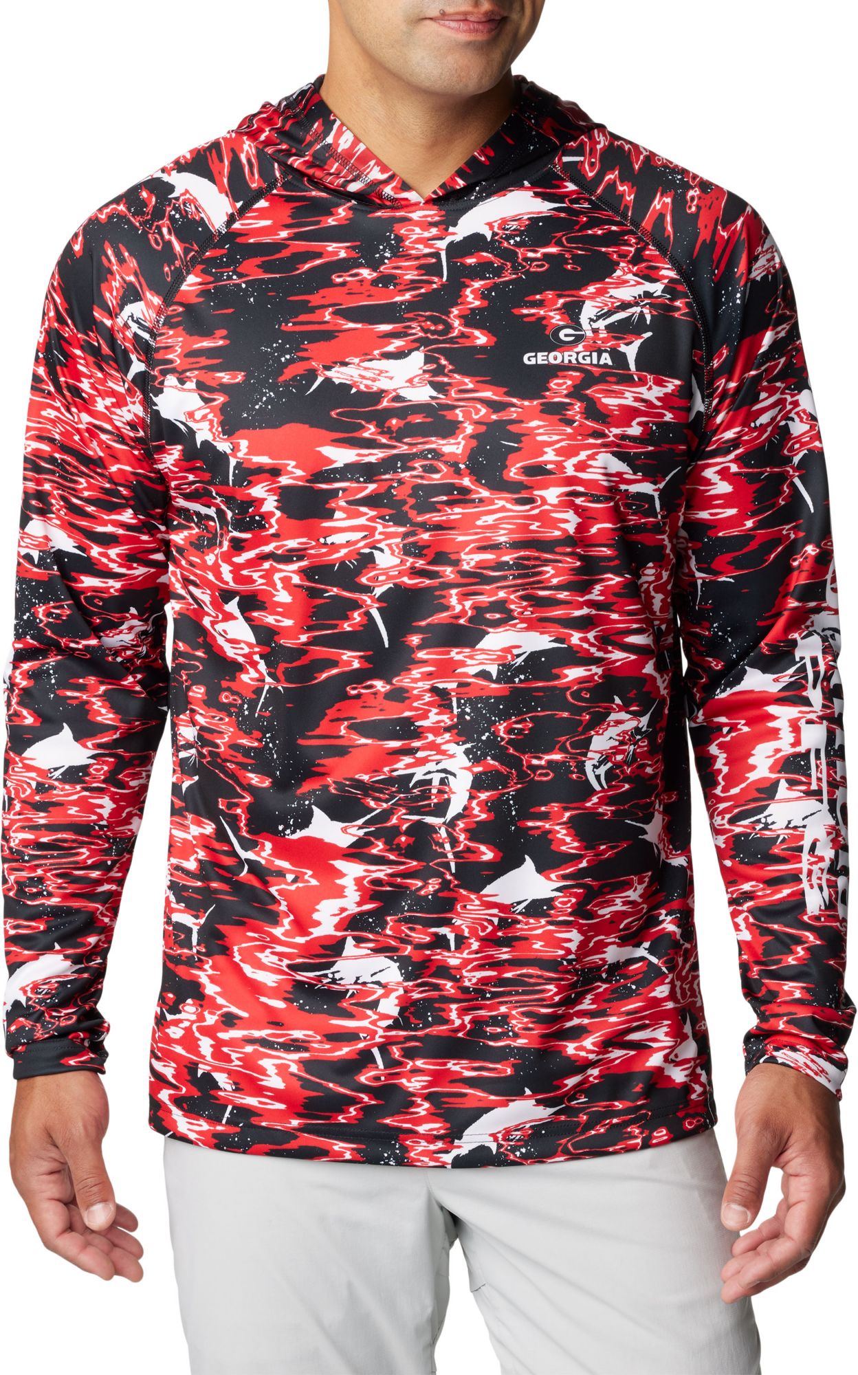 Columbia Men's Georgia Bulldogs Black PFG Super Terminal Tackle Long Sleeve Hooded T-Shirt product image