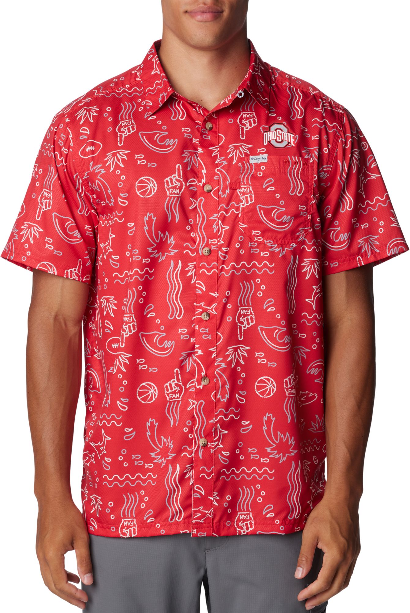 Columbia Men's Ohio State Buckeyes Scarlet Super Slack Button Down Shirt product image