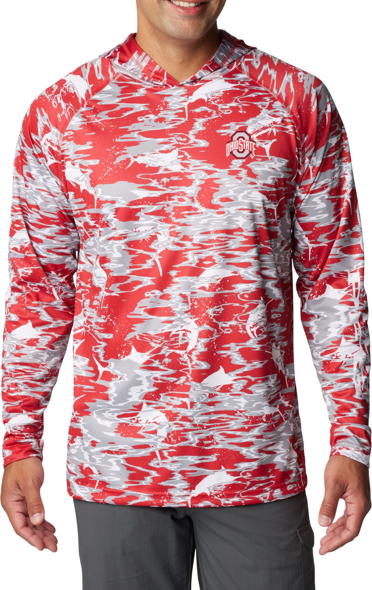 Columbia Men's Ohio State Buckeyes Scarlet PFG Super Terminal Tackle Long Sleeve Hooded T-Shirt product image