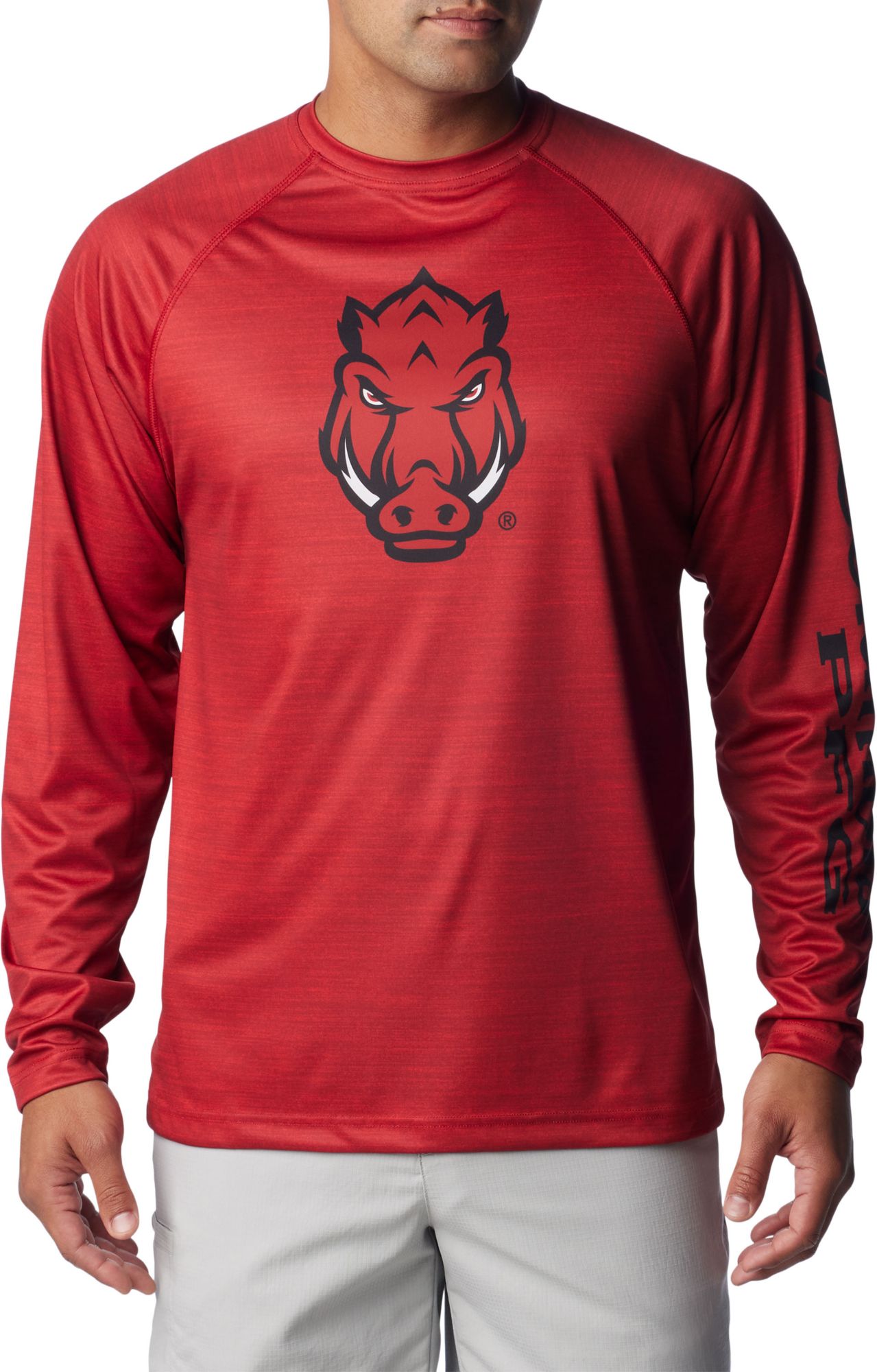 Columbia Men's Arkansas Razorbacks Cardinal Heathered Terminal Tackle Long Sleeve T-Shirt product image