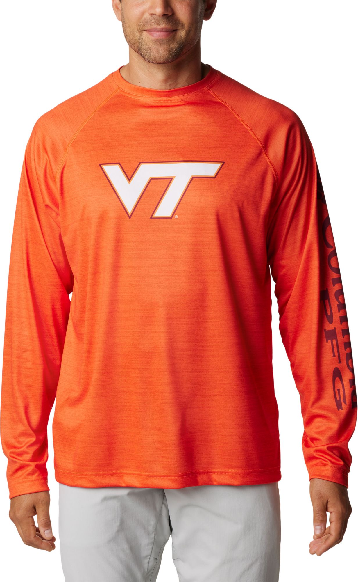 Columbia Men's Virginia Tech Hokies Orange Heather Terminal Tackle Long Sleeve Shirt product image