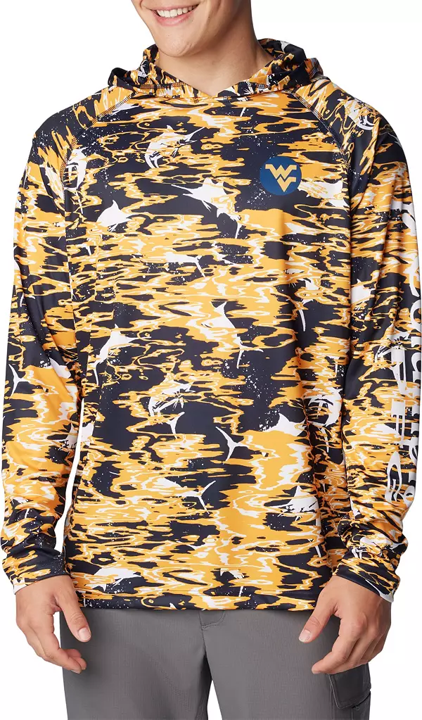 Columbia Men's West Virginia Mountaineers Blue PFG Super Terminal Tackle  Long Sleeve Hooded T-Shirt