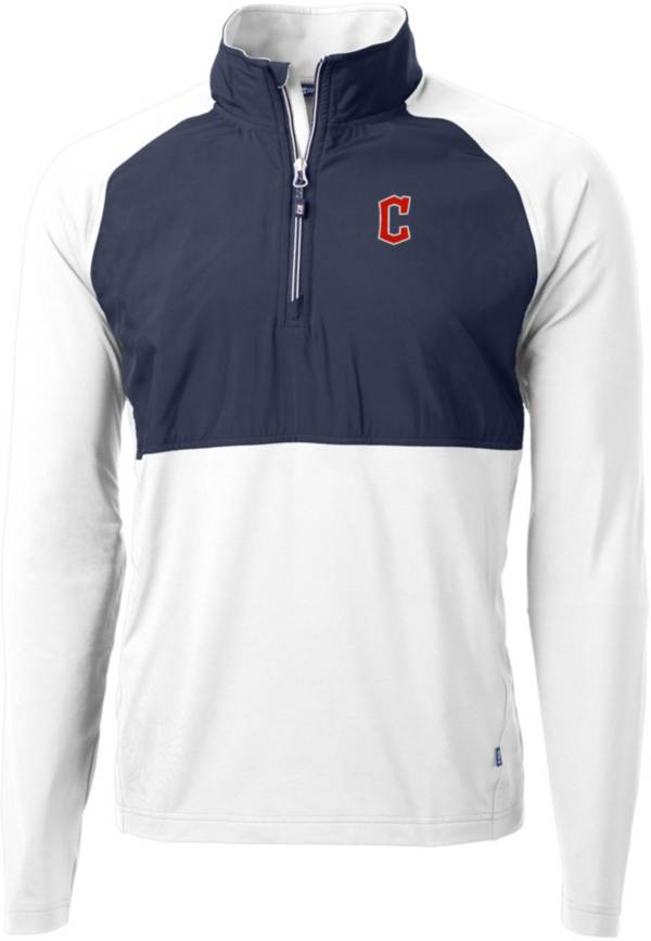 Cutter & Buck Men's Cleveland Guardians White Eco Knit Stretch 1/4 Zip Pullover product image