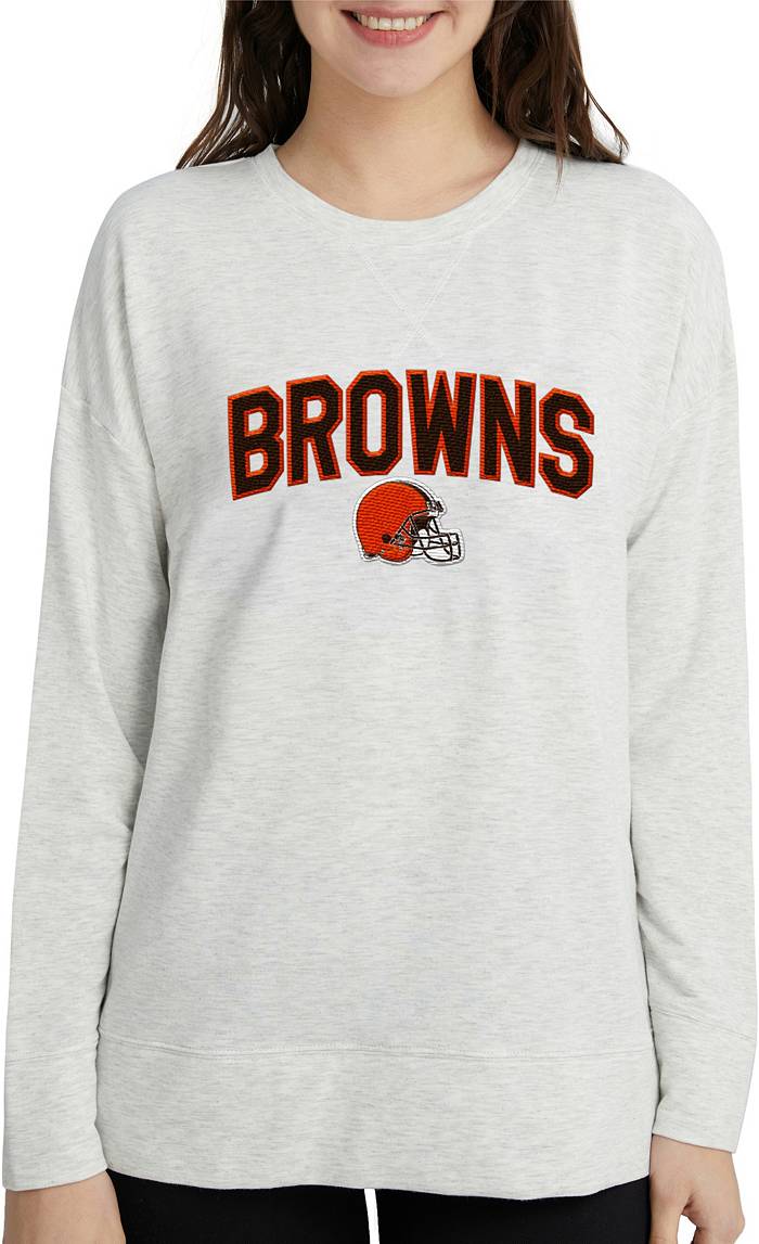 Concepts Sport Women's Cleveland Browns Brushed Terry Oatmeal Long Sleeve  Crew Sweatshirt