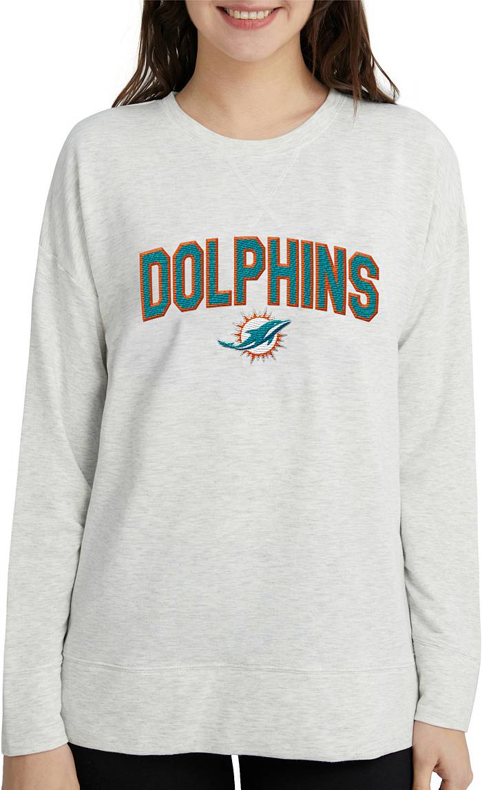 Concepts Sport Women's Miami Dolphins Brushed Terry Oatmeal Long Sleeve  Crew Sweatshirt