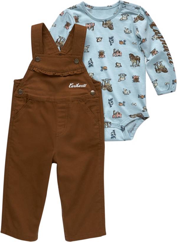 Carhartt Infant Girls CG9828 Printed Baby Bodysuit and Shortalls