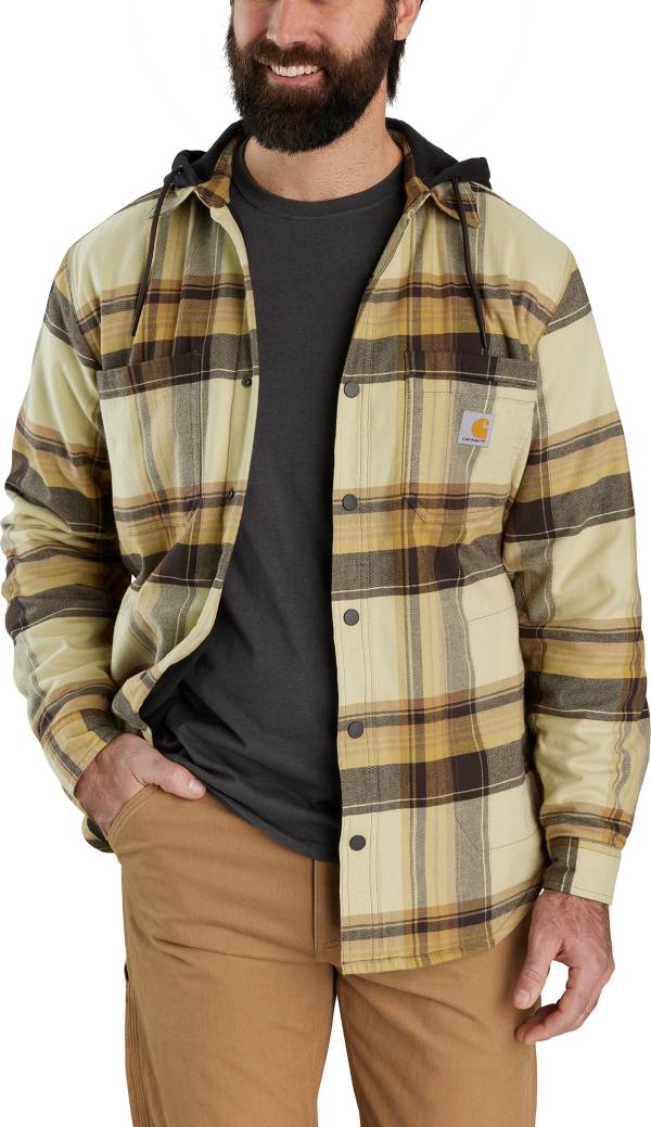 Carhartt Rugged Flex Relaxed Fit Flannel Fleece Lined Hooded Shirt Jacket