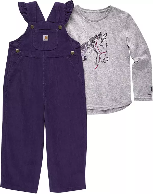 Carhartt Girls' Toddler Long Sleeve T-Shirt and Corduroy Overall Set