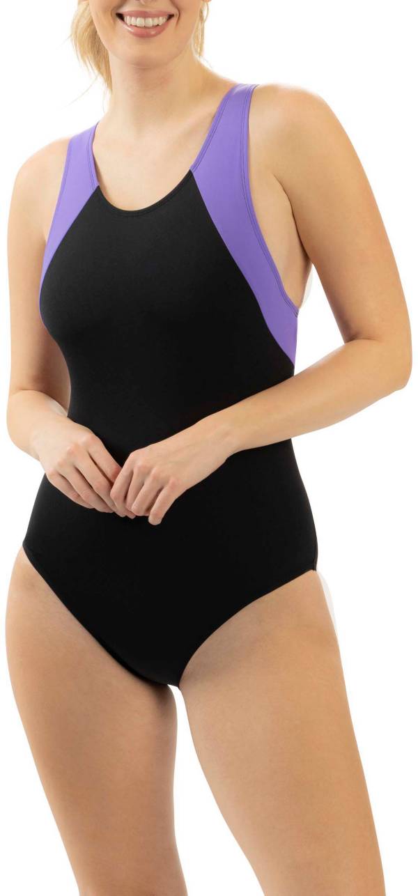 Women's Dolfin Open-Back Colorblock One-Piece Swimsuit