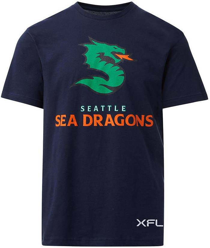 Xfl Men's Seattle Sea Dragons Lockup Logo Orange T-Shirt, XL