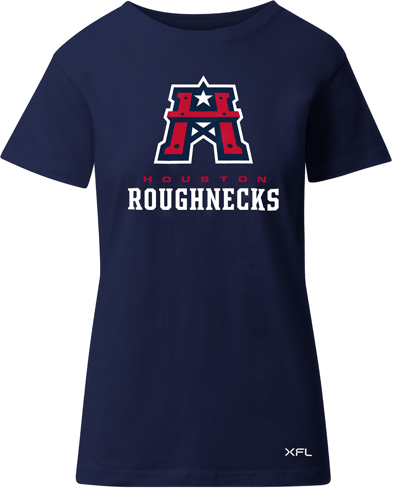 Xfl Women's Houston Roughnecks Lockup Logo Navy T-Shirt - Big Apple Buddy