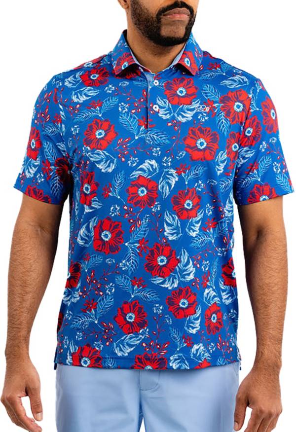 Good Good Golf Men's Red, White & Bloom Short Sleeve Golf Polo product image