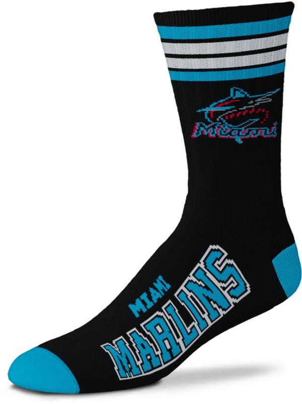 For Bare Feet Miami Marlins Black 4 Stripe Deuce Crew Socks product image