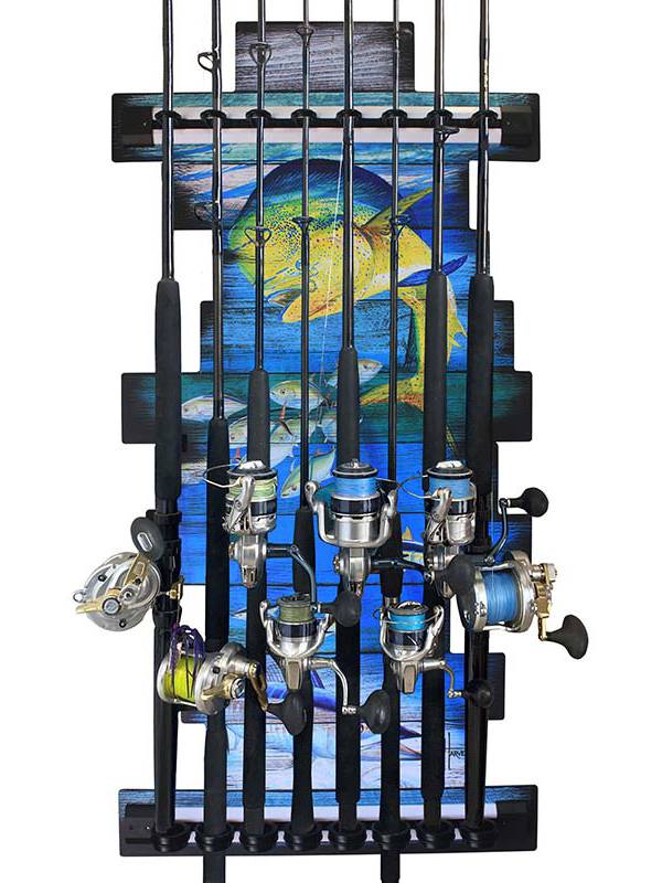 Rush Creek Guy Harvey Mahi Fishing Wall Storage Rack 8 Rod Holder