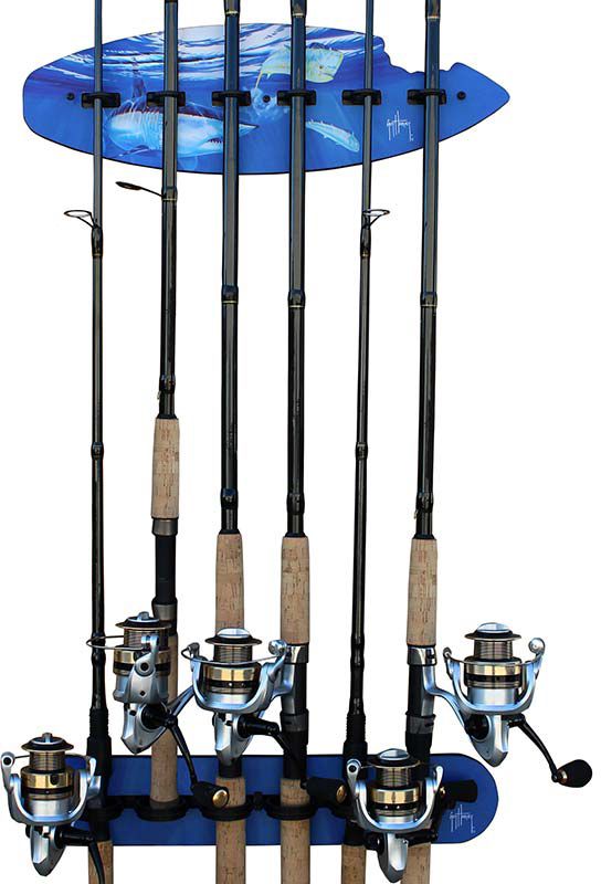 Rush Creek Guy Harvey Shark Bite Fishing Wall Storage 6 Rod Holder product image